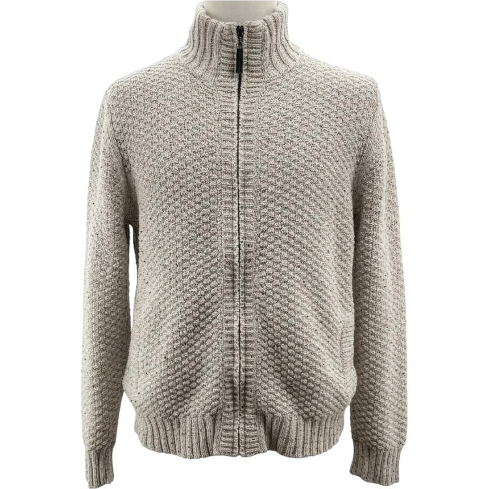 Carbon 2 Cobalt Mens Full Zip Waffle Knit Sweater Sherpa Mock Neck Beige Medium